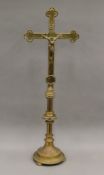 A large brass altar crucifix. 89.5 cm high.