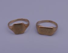 Two 9 ct gold rings. Ring size E/F and H. 2.9 grammes.