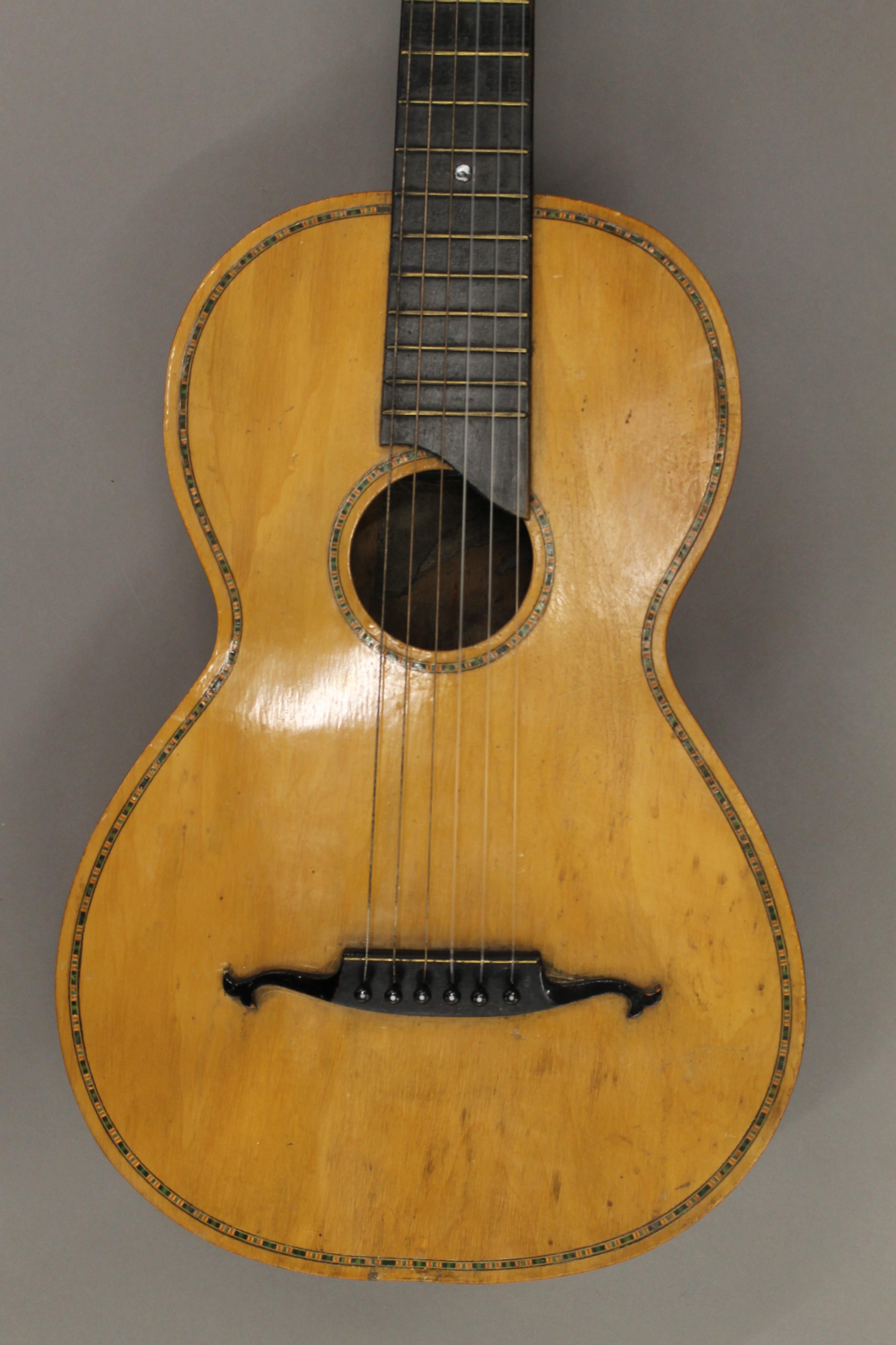 An antique inlaid parlour guitar. - Image 3 of 4