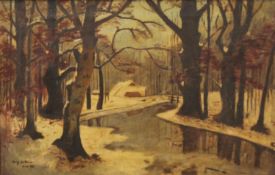 AUG DE VEEN, Autumn Woodland Scene, oil on canvas, framed. 61 x 38 cm.