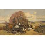 EARLY 20TH CENTURY SCHOOL, Country Village with Chickens, oil on board, indistinctly signed, framed.