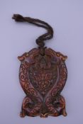 A Chinese horn pendant. 8 cm high.