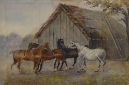 SIR JOHN RENWICK (1877-1946), Four Brood Mares, watercolour heightened with bodycolour,