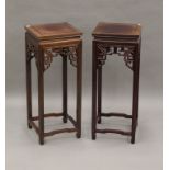 A pair of Chinese carved wooden stands. 76 cm high.