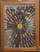 A British Fields Sports Society shotgun cartridge display, housed in a glazed cabinet. 68 x 91 cm.