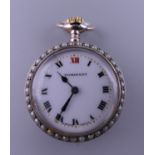 An Edwardian silver fob watch with enamelled dial and Swiss jewel movement, in working order.