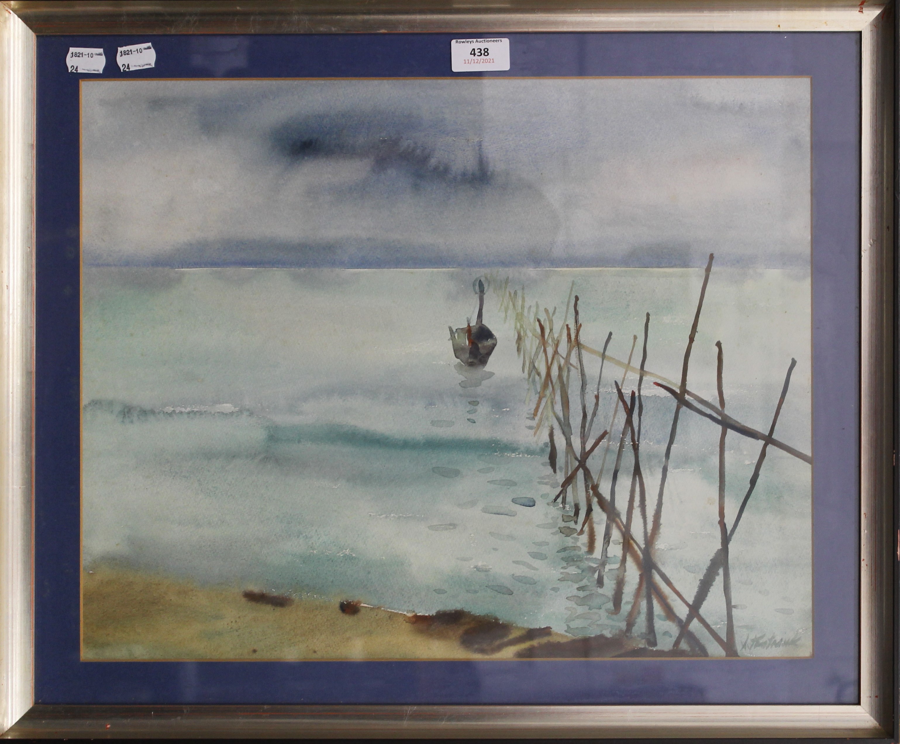 A Seascape, watercolour, indistinctly signed X Tantunk, framed and glazed. 48 x 38 cm. - Image 2 of 3