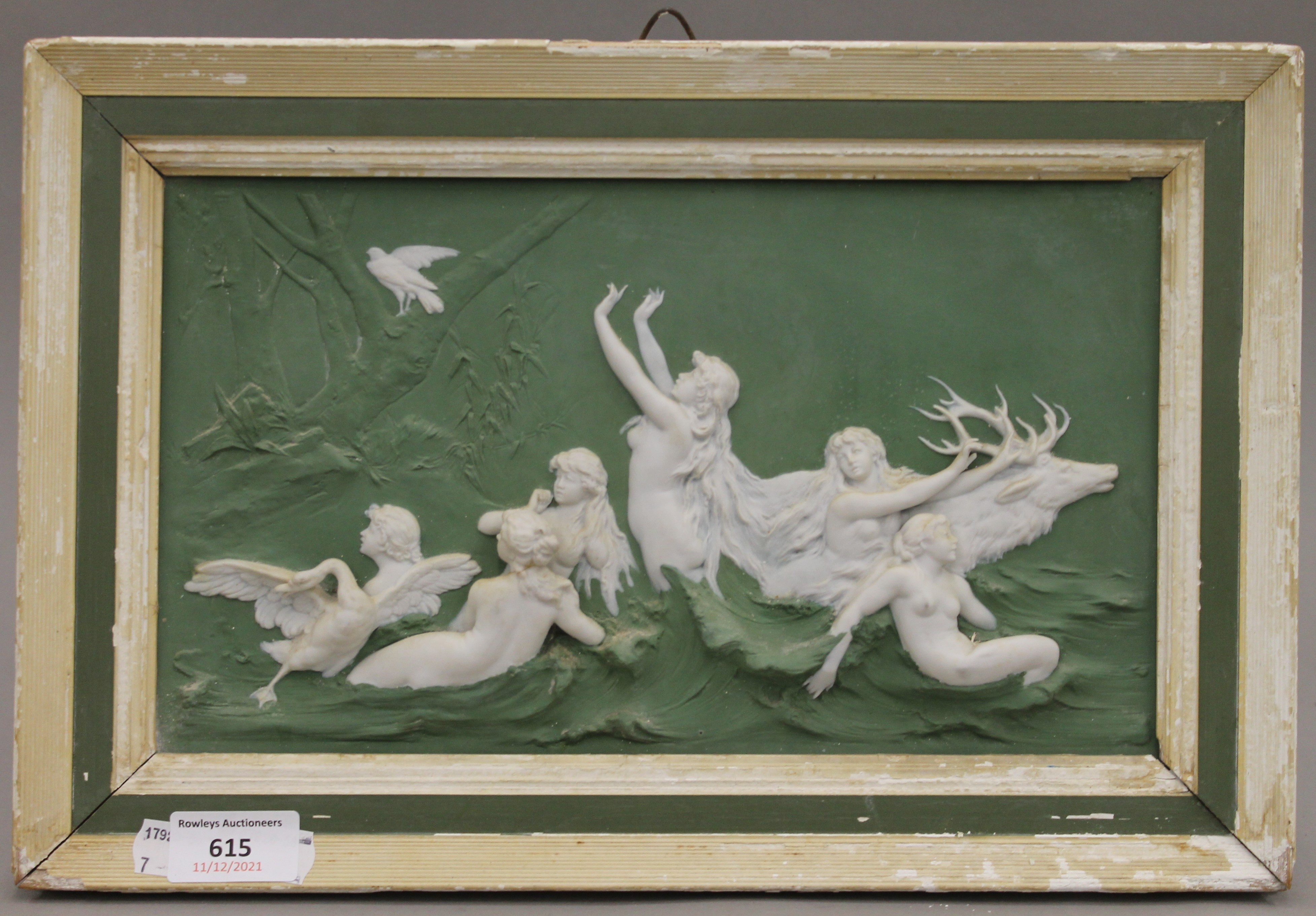An Art Nouveau Jasperware porcelain plaque, framed. 37.5 x 25 cm overall. - Image 2 of 3