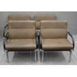 A set of four chrome framed Contemporary armchairs. 72 cm wide.