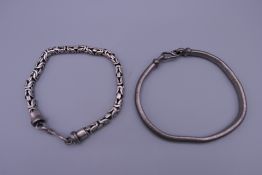 Two silver bracelets. 55.9 grammes.