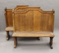 A pair of 19th century oak and pine benches. Each approximately 125 cm long.