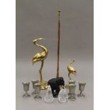 A quantity of items, including two bronze storks, a copper coaching horn, etc.