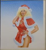 Two Christmas themed silk screen pictures. The largest 42.5 x 49 cm.