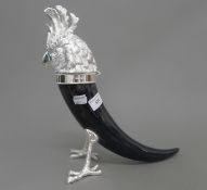 A silver plated cockatoo horn inkwell. 31 cm high.