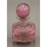 A Medina pink glass scent bottle. 12.5 cm high.