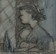 ANDRE BICAT (1909-1996), A Portrait Study, watercolour and pastel, unsigned, mounted only. 13.