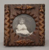 A vintage Tramp Art photograph frame. 13 cm wide.