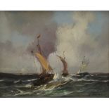 H DANGEM, Boats in Choppy Water, oil on board, framed. 28.5 x 22.5 cm.