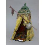 A cold painted bronze model of an Arab tent. 31 cm high.