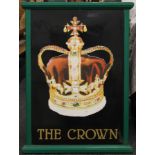 A double sided pub sign, entitled ''The Crown''. 87.5 cm wide x 122 cm high overall.