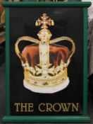 A double sided pub sign, entitled ''The Crown''. 87.5 cm wide x 122 cm high overall.