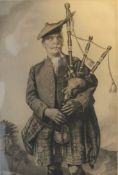 An etching of a Scottish Piper, framed and glazed. 26.5 x 39 cm.