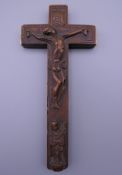 An 18th century bone inset treen crucifix. 15.5 cm high.