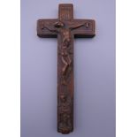 An 18th century bone inset treen crucifix. 15.5 cm high.