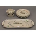 A 1950's Poole pottery set of six dessert plates, depicting individual marine creatures,