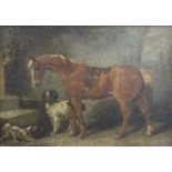 HENRY S COTTRELL (1849-1860), Horse and Spaniels, oil on panel, signed, framed. 18.75 x 13.25 cm.