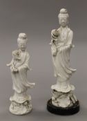 Two blanc de chine figures of Guanyin. The largest 28 cm high.