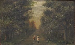 19th CENTURY, Children on a Forest Path, oil on panel, indistinctly signed and dated 95, framed. 19.