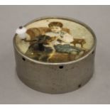 A 19th century hand cranked (manivelle) child's musical box, cylindrical shape,