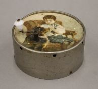 A 19th century hand cranked (manivelle) child's musical box, cylindrical shape,