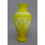 A yellow Peking glass vase. 31 cm high.