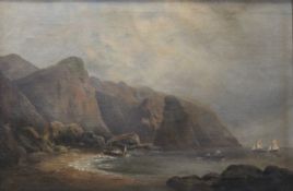 19TH CENTURY SCHOOL, Fishing Boat in a Cove, oil on canvas, framed. 52 x 34 cm.
