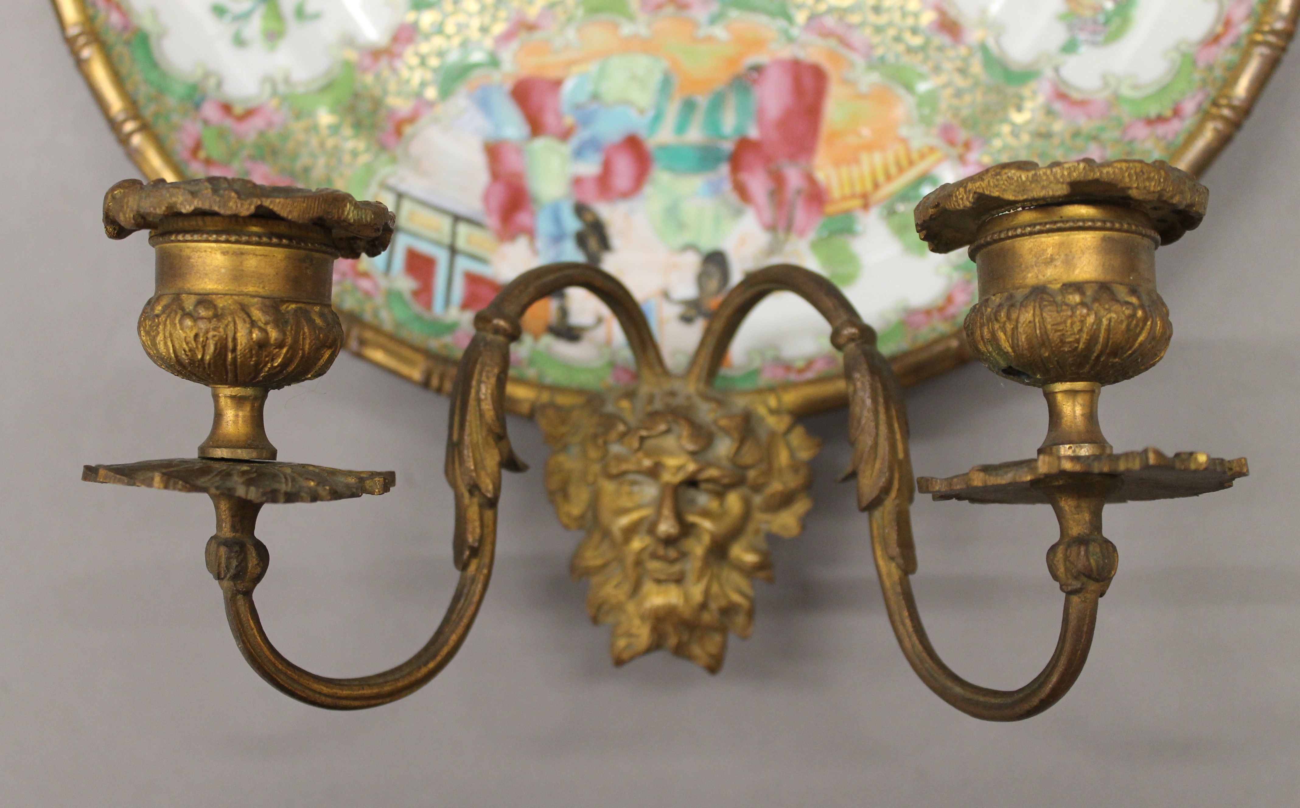 A pair of 19th century ormolu mounted Canton famille rose plates, - Image 4 of 7