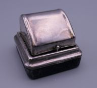 A silver mounted ring box. 4 cm high.