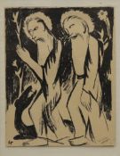 In the Manner of MARC CHAGALL (1887-1985) Russian-French, Figures and a Mythical Beast, print,