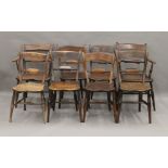 A 19th century harlequin set of eight elm seated country chairs.
