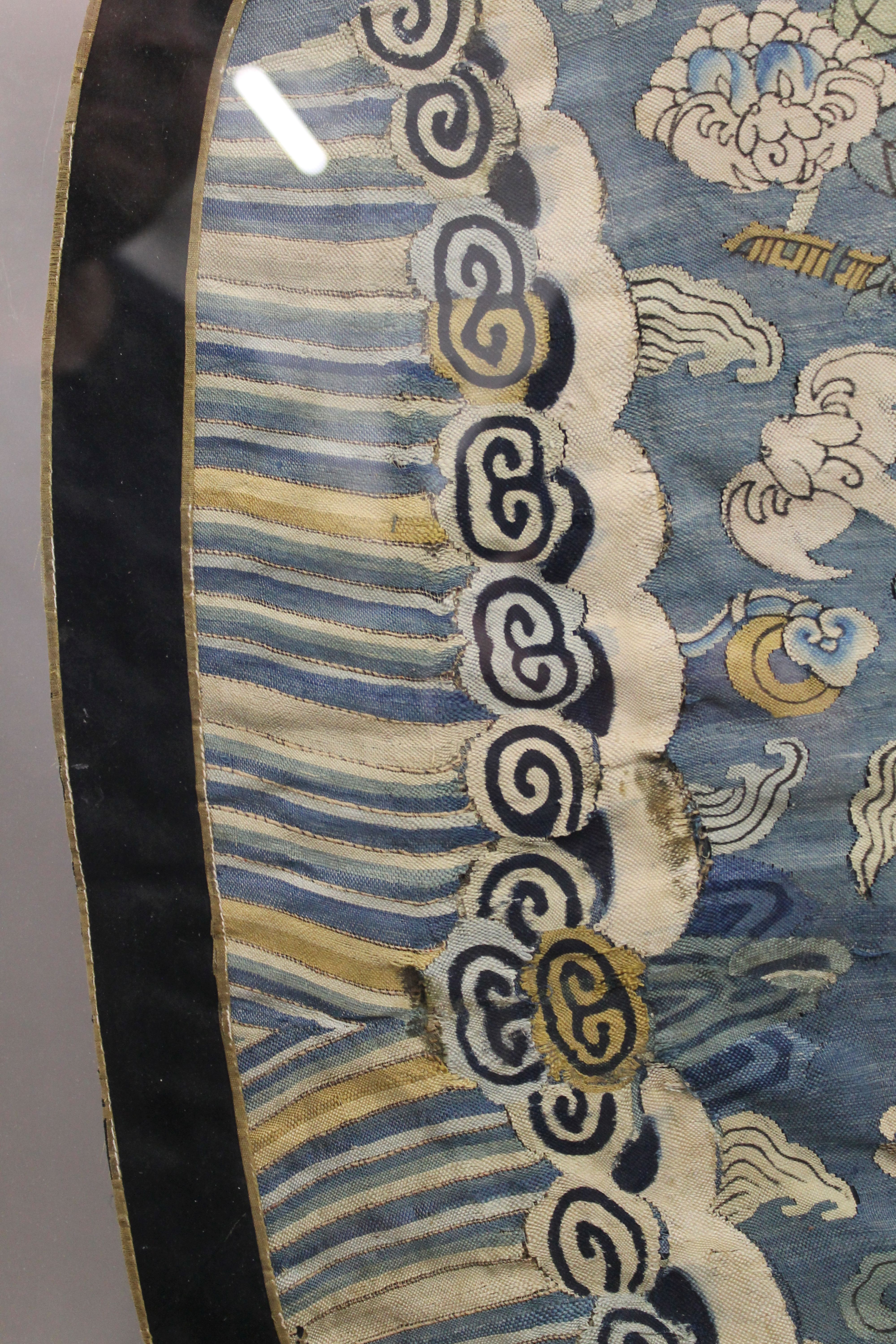 A large 18th/19th century Chinese embroidery decorated with dragons. 102 cm wide. - Image 3 of 5