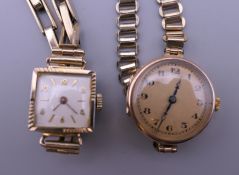 A 9 ct rose gold ladies cocktail watch on a gold plated bracelet,