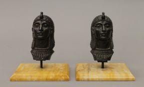 A pair of bronzed spelter busts, each inscribed Frecourt Made in France,