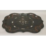 A 19th century mother-of-pearl inlaid papier mache tray. 80 cm wide.