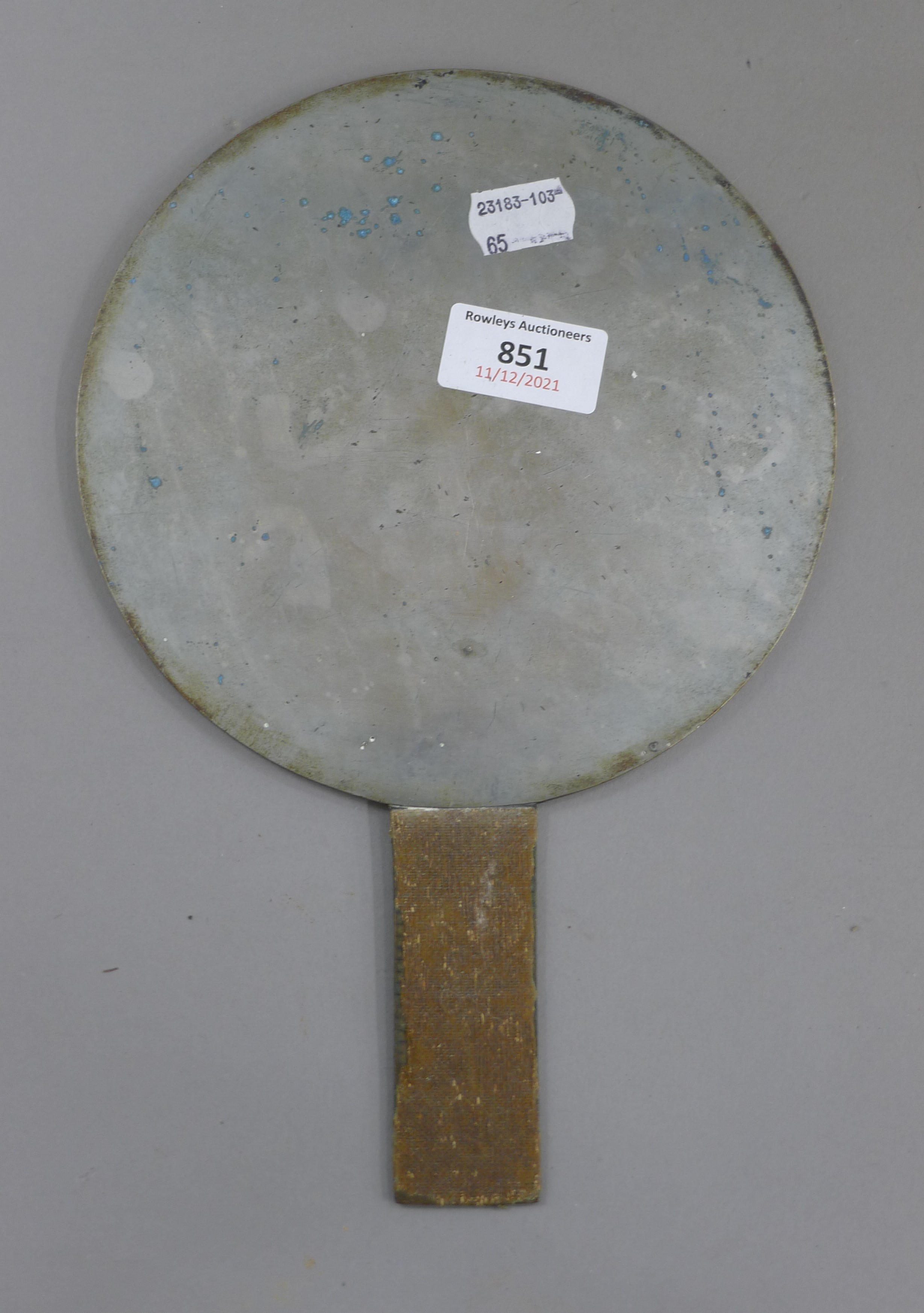 A Chinese bronze hand mirror. 27 cm high. - Image 2 of 2
