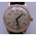 A vintage Roamer 9 ct gold cased wristwatch. 30 grammes total weight.