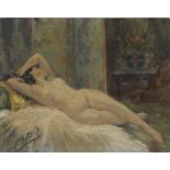 YVES DIEY, Female Nude Study, oil on canvas, unframed. 23.5 x 19 cm.