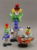 Three Murano glass clowns. The largest 40.5 cm high.