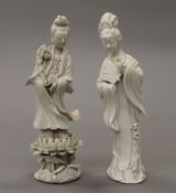 Two blanc de chine figures of Guanyin. The largest 21.5 cm high.