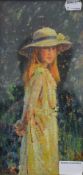 RITA GREIG RWA ROI NEAC (1918-2011) British, The Yellow Dress (Louise), oil on board,